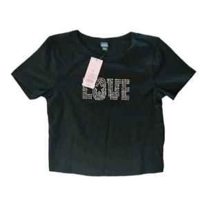 Women's Short Sleeve Fitted crop T-Shirt - Wild Fable Black Size Medium